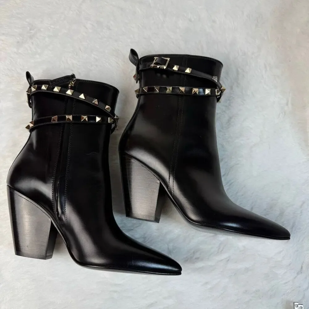 Valentino Garavani Rockstud Calfskin Western Ankle Booties